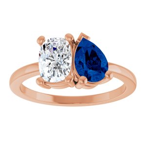 14K Rose Gold 9/10 CT Lab-Grown Diamond & Lab-Grown Blue Sapphire Two Stone Ring – image 3