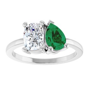 Sterling Silver 9/10 CT Lab-Grown Diamond & Lab-Grown Emerald Two Stone Ring – image 3