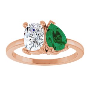 14K Rose Gold 9/10 CT Lab-Grown Diamond & Lab-Grown Emerald Two Stone Ring – image 3