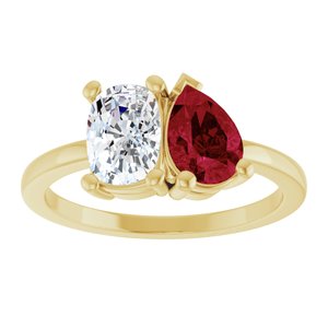 14K Yellow Gold 9/10 CT Lab-Grown Diamond & Lab-Grown Ruby Two Stone Ring – image 3