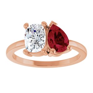 14K Rose Gold 9/10 CT Lab-Grown Diamond & Lab-Grown Ruby Two Stone Ring – image 3