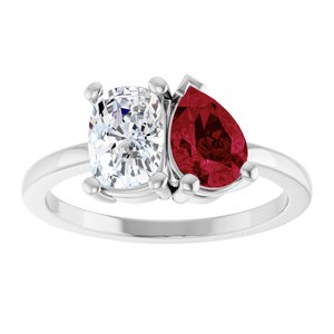 Platinum 9/10 CT Lab-Grown Diamond & Lab-Grown Ruby Two Stone Ring – image 3