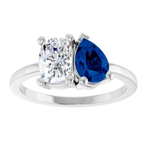 Platinum 9/10 CT Lab-Grown Diamond & Lab-Grown Blue Sapphire Two Stone Ring – image 3