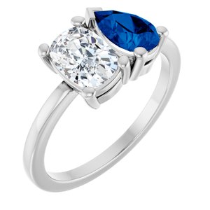 Sterling Silver 9/10 CT Lab-Grown Diamond & Lab-Grown Blue Sapphire Two Stone Ring