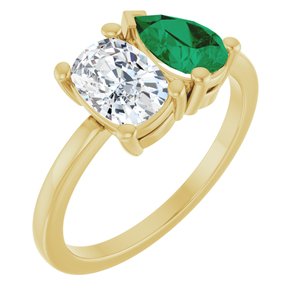 14K Yellow Gold 9/10 CT Lab-Grown Diamond & Lab-Grown Emerald Two Stone Ring
