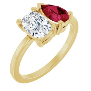 14K Yellow Gold 9/10 CT Lab-Grown Diamond & Lab-Grown Ruby Two Stone Ring