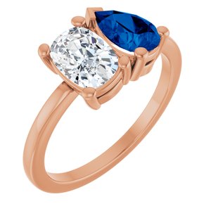 14K Rose Gold 9/10 CT Lab-Grown Diamond & Lab-Grown Blue Sapphire Two Stone Ring
