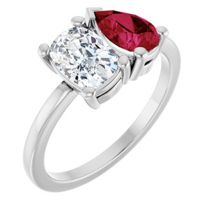 Platinum 9/10 CT Lab-Grown Diamond & Lab-Grown Ruby Two Stone Ring