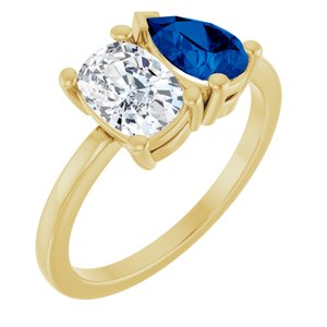 14K Yellow Gold 9/10 CT Lab-Grown Diamond & Lab-Grown Blue Sapphire Two Stone Ring