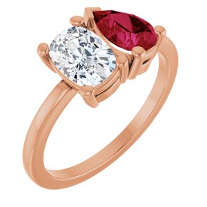 14K Rose Gold 9/10 CT Lab-Grown Diamond & Lab-Grown Ruby Two Stone Ring