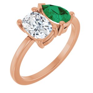 14K Rose Gold 9/10 CT Lab-Grown Diamond & Lab-Grown Emerald Two Stone Ring