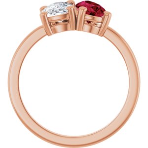 14K Rose Gold 9/10 CT Lab-Grown Diamond & Lab-Grown Ruby Two Stone Ring – image 2