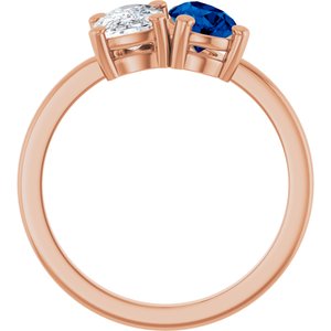 14K Rose Gold 9/10 CT Lab-Grown Diamond & Lab-Grown Blue Sapphire Two Stone Ring – image 2