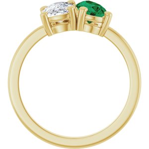 14K Yellow Gold 9/10 CT Lab-Grown Diamond & Lab-Grown Emerald Two Stone Ring – image 2