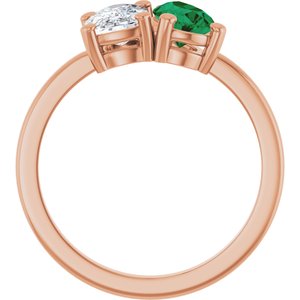 14K Rose Gold 9/10 CT Lab-Grown Diamond & Lab-Grown Emerald Two Stone Ring – image 2