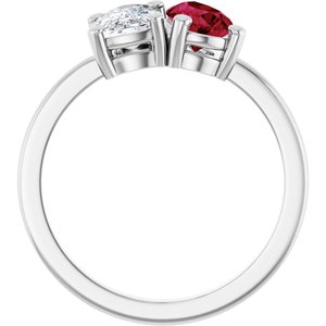 14K White Gold 9/10 CT Lab-Grown Diamond & Lab-Grown Ruby Two Stone Ring – image 2