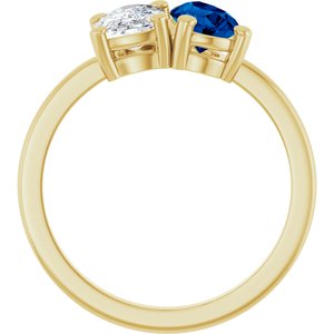 14K Yellow Gold 9/10 CT Lab-Grown Diamond & Lab-Grown Blue Sapphire Two Stone Ring – image 2