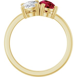 14K Yellow Gold 9/10 CT Lab-Grown Diamond & Lab-Grown Ruby Two Stone Ring – image 2