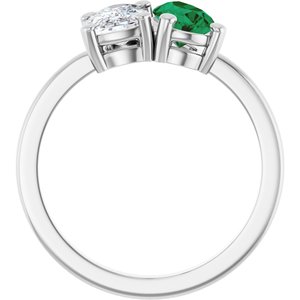 14K White Gold 9/10 CT Lab-Grown Diamond & Lab-Grown Emerald Two Stone Ring – image 2