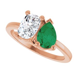 14K Rose Gold 9/10 CT Lab-Grown Diamond & Lab-Grown Emerald Two Stone Ring – image 5