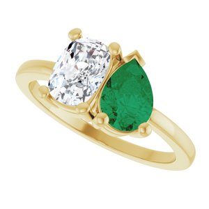 14K Yellow Gold 9/10 CT Lab-Grown Diamond & Lab-Grown Emerald Two Stone Ring – image 5