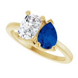 14K Yellow Gold 9/10 CT Lab-Grown Diamond & Lab-Grown Blue Sapphire Two Stone Ring – image 5