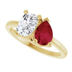14K Yellow Gold 9/10 CT Lab-Grown Diamond & Lab-Grown Ruby Two Stone Ring – image 5