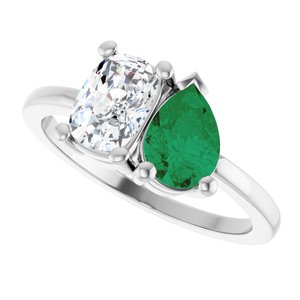 Platinum 9/10 CT Lab-Grown Diamond & Lab-Grown Emerald Two Stone Ring – image 5
