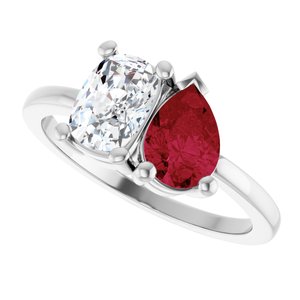 Sterling Silver 9/10 CT Lab-Grown Diamond & Lab-Grown Ruby Two Stone Ring – image 5