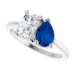 Platinum 9/10 CT Lab-Grown Diamond & Lab-Grown Blue Sapphire Two Stone Ring – image 5