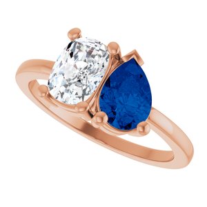 14K Rose Gold 9/10 CT Lab-Grown Diamond & Lab-Grown Blue Sapphire Two Stone Ring – image 5