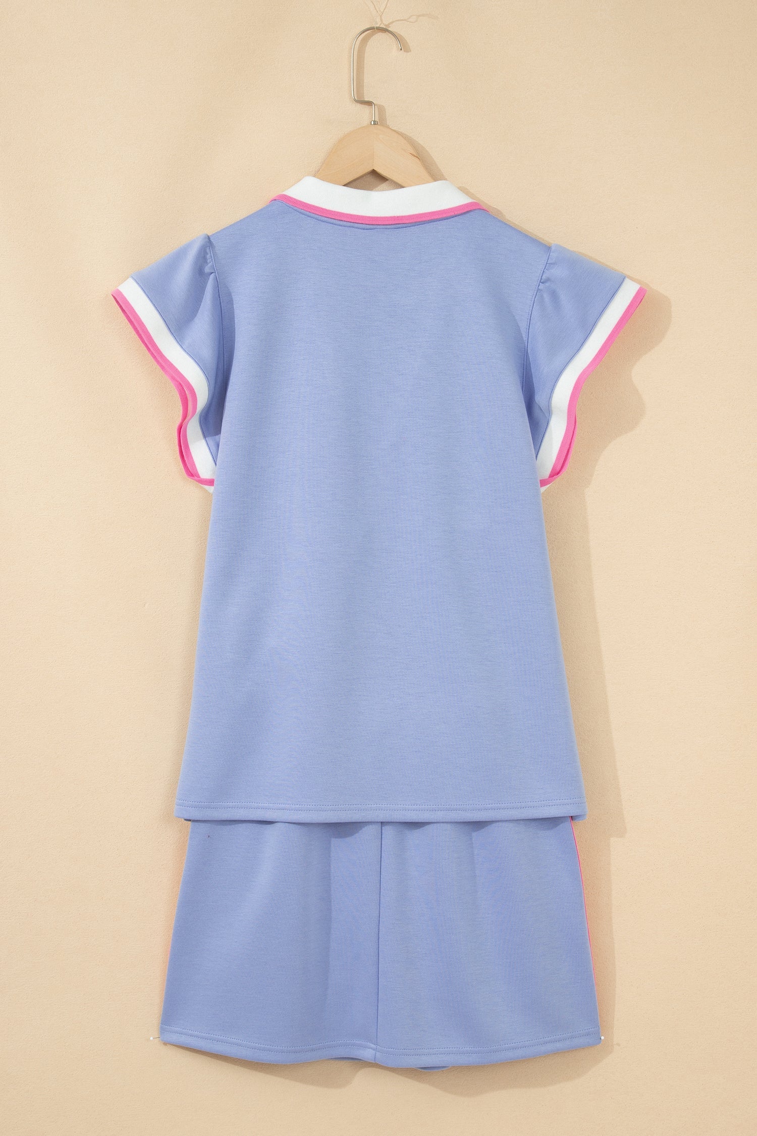 Stripe Trim Polo Tee & Drawstring Skirt Set