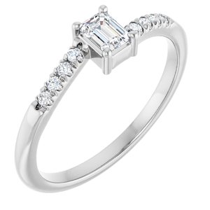 Sterling Silver 4x3 mm Emerald .07 CTW Lab-Grown Diamond Semi-Set Bypass Ring