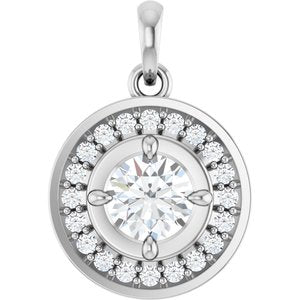 10K White Gold 5 mm Round 1/6 CTW Natural Diamond Semi-Set Halo-Style Charm/Pendant