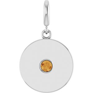 14K White Gold Natural Citrine Charm/Pendant