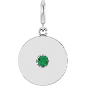 Sterling Silver Lab-Grown Emerald Charm/Pendant