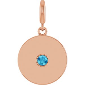 14K Rose Gold Natural Blue Zircon Charm/Pendant