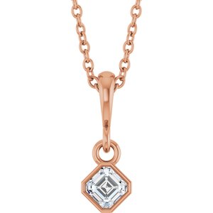 14K Rose Gold 1/6 CT Natural Diamond Solitaire 18" Necklace