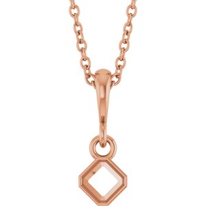 14K Rose Gold 3x3 mm Asscher Solitaire 18" Necklace Mounting – image 2