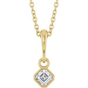 10K Yellow Gold 3x3 mm Asscher Solitaire 18" Necklace Mounting