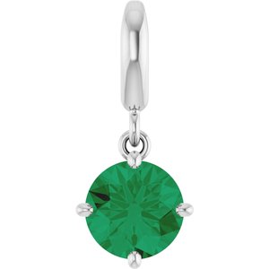 14K White Gold Natural Emerald Charm/Pendant