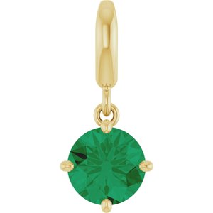 18K Yellow Gold-Plated Sterling Silver Lab-Grown Emerald Charm/Pendant