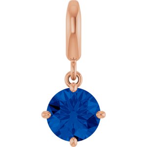 14K Rose Gold Lab-Grown Blue Sapphire Charm/Pendant