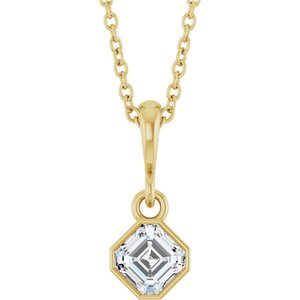 10K Yellow Gold 4x4 mm Asscher Solitaire 18" Necklace Mounting