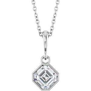 14K White Gold 5x5 mm Asscher Solitaire 18" Necklace Mounting