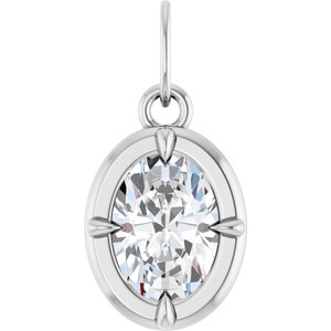Sterling Silver 3/4 CT Oval Lab-Grown Diamond Charm/Pendant