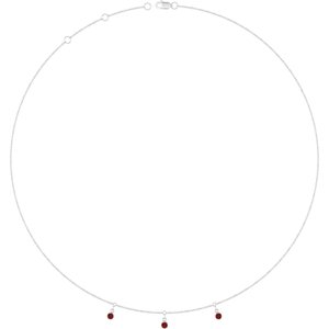 14K White Gold Natural Mozambique Garnet 3-Stone Station 16-18" Necklace