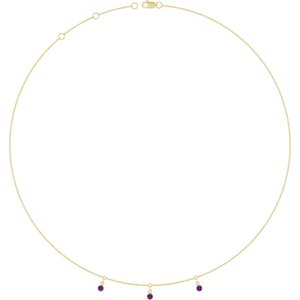 14K Yellow Gold Natural Amethyst 3-Stone Station 16-18" Necklace