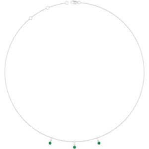 14K White Gold Lab-Grown Emerald 3-Stone Station 16-18" Necklace