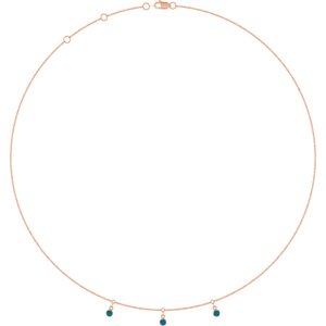 14K Rose Gold Natural London Blue Topaz 3-Stone Station 16-18" Necklace